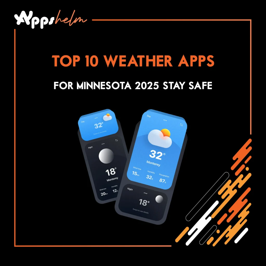 Best weather apps for Minnesota extreme cold showing smartphone with AccuWeather radar during winter blizzard 2025