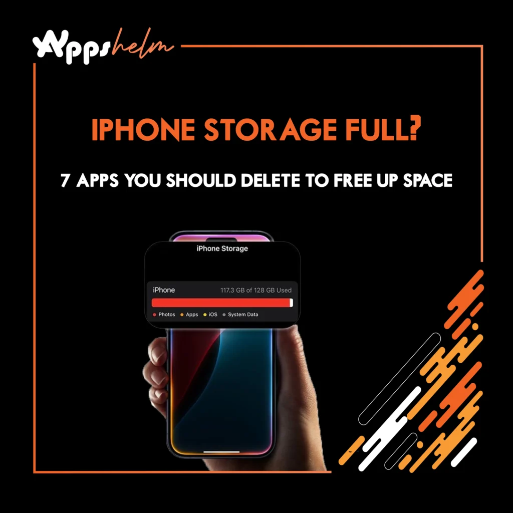 iPhone storage full warning showing apps to delete and free up space quickly
