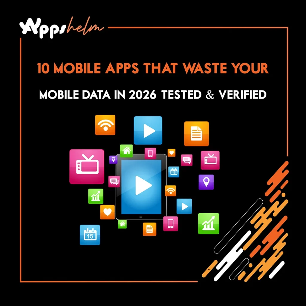 Comparison chart of top 10 data wasting mobile apps in 2026 by Sanan Saleem.